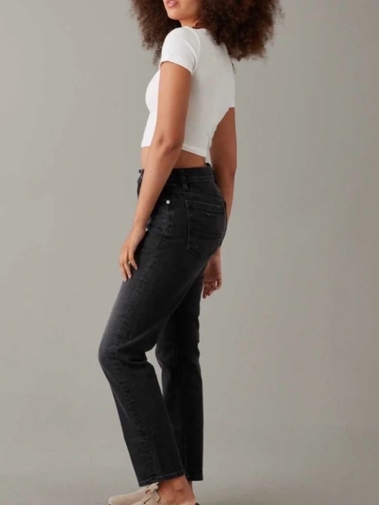American Eagle Outfitters Pants - AE Stretch Super High-Waisted Ankle Straight Jean - Black Washed 8 US